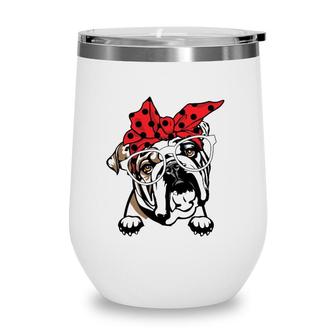 Cute English Bulldog Red Plaid Headband And Glasses Wine Tumbler | Mazezy
