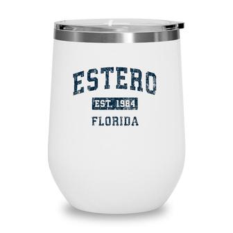 Estero Florida Fl Vintage Sports Design Navy Print Wine Tumbler | Mazezy