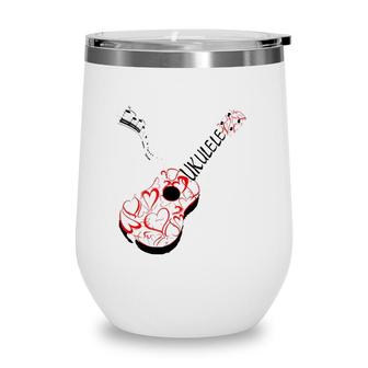Fancy Ukulele And Hearts Design Wine Tumbler | Mazezy