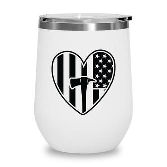 Firefighter Usa Flag Black Heart Gift For Firefighter Wine Tumbler - Seseable