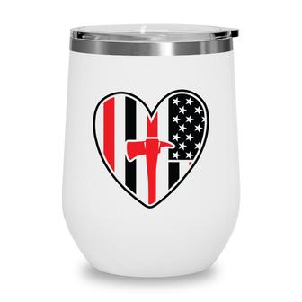 Firefighter Usa Flag Red Heart Gift For Firefighter Wine Tumbler - Seseable