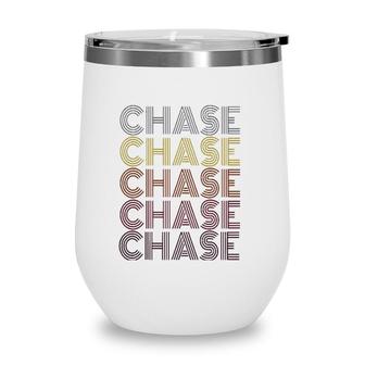 First Name Chase Retro Pattern Vintage Style Wine Tumbler | Mazezy