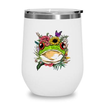 Floral Frog Spring Nature Frog Lovers For Women & Men Wine Tumbler | Mazezy CA