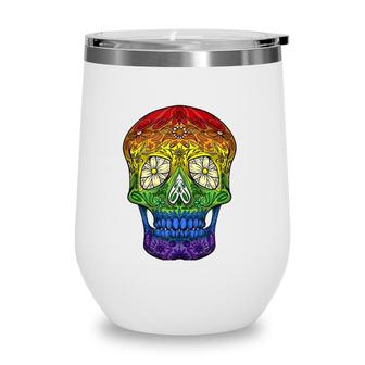 Funny Sugar Skull Gift For Men Women Cool Lgbt Pride Flag Wine Tumbler | Mazezy CA