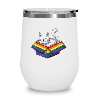 Gay Cat Pride Rainbow Cute Kitten Kitty Proud Lgbt Q Ally Wine Tumbler | Mazezy
