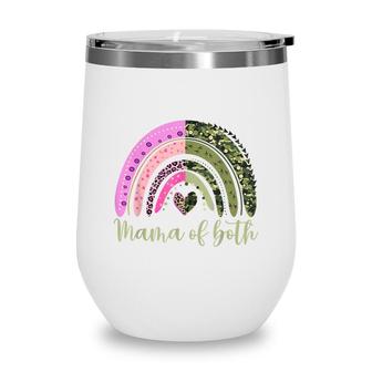 Glitter And Dirt Mama Of Both Leopard Rainbow & Camo Wine Tumbler - Seseable