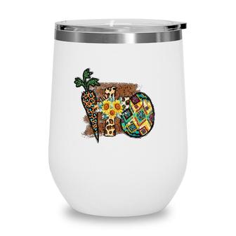 Happy Easter Graphic Womens Leopard Carrot Egg Cross Wine Tumbler | Mazezy