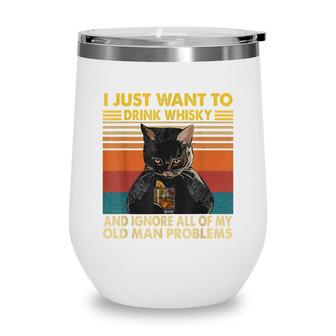 I Just Want To Drink Whisky And Ignore My Problems Black Cat Wine Tumbler - Seseable