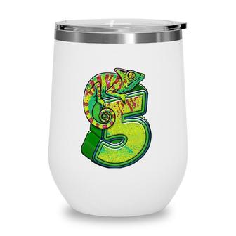 Kids 5 Years Old Lizard 5Th Birthday Party Chameleon Funny Wine Tumbler | Mazezy