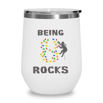 Kids Being 8 Years Old Rocks Girl Rock Climber 8Th Birthday Wine Tumbler | Mazezy