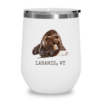 Laramie Wy Brown Grizzly Bear In Snow Wyoming Gift Wine Tumbler | Mazezy