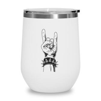 Lets Rock Devil Salute French Fries Fork Metal Hand & Roll Wine Tumbler | Mazezy