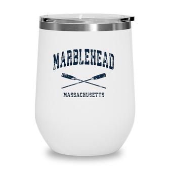 Marblehead Massachusetts Vintage Nautical Crossed Oars Navy Wine Tumbler | Mazezy
