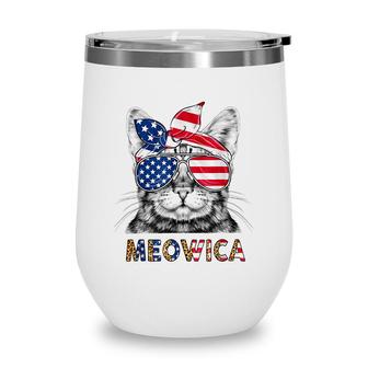 Meowica Cat Leopard Usa Flag Sunglasses Bandana 4Th Of July Wine Tumbler - Seseable