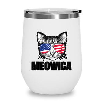 Meowica Patriotic Cat 4Th Of July American Flag Graphics Wine Tumbler - Seseable