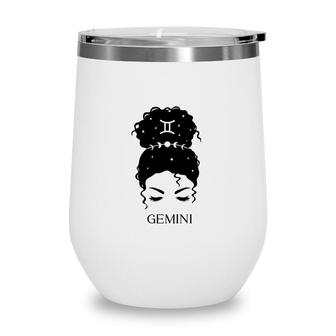 Messy Bun Zodiac Astrology Gemini Girl Birthday Wine Tumbler - Seseable