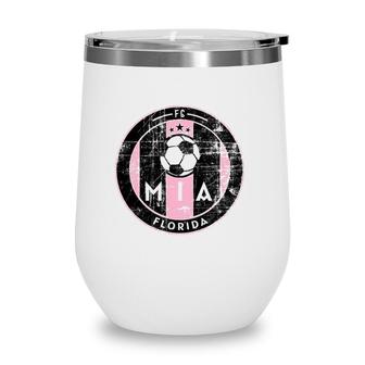 Miami Soccer Jersey Original Design Round Badge Distressed Wine Tumbler | Mazezy
