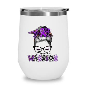 Migraine Warrior Lady Migraine Purple Messy Bun Wine Tumbler | Mazezy