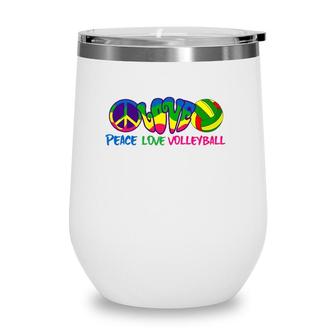 Peace Love Volleyball-Retro Stryle Volleyball Apparel Gifts Wine Tumbler | Mazezy