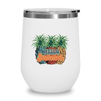 Pineapple Hello Summer Retro Summer Beach Wine Tumbler - Seseable