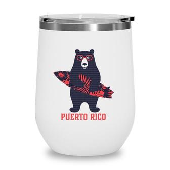 Puerto Rico Tropical Surfing Bear Wine Tumbler | Mazezy