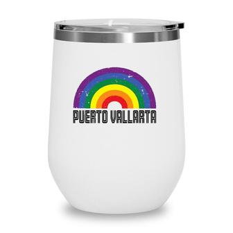 Puerto Vallarta Mexico Lgbtq Distressed Gay Rainbow Wine Tumbler | Mazezy