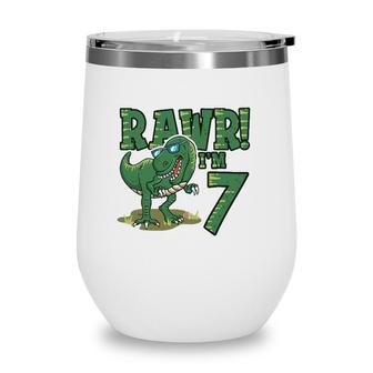 Rawr Im 7 Dinosaur Rex 7Th Birthday S For Boys Wine Tumbler | Mazezy