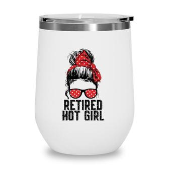 Retired Hot Girl Messy Bun Polka Dot Sunglasses Retirement Wine Tumbler | Mazezy