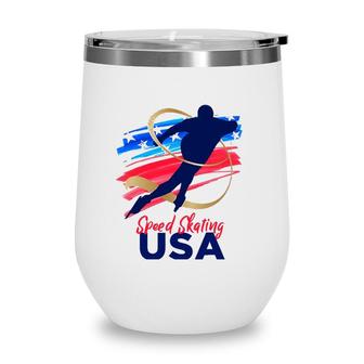 Speed Skating Usa Support The Teamusa Flag Winter Wine Tumbler | Mazezy