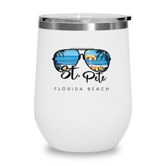 St Pete Beach Florida Palm Tree Sunglasses Souvenir Wine Tumbler | Mazezy