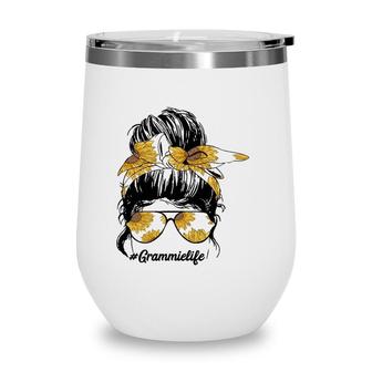 Sunflowers Grammie Life Messy Bun Hair Sunglasses Wine Tumbler | Mazezy
