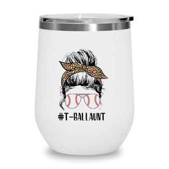 T-Ball Aunt Life Messy Bun Leopard Print Softball Aunt Wine Tumbler | Mazezy