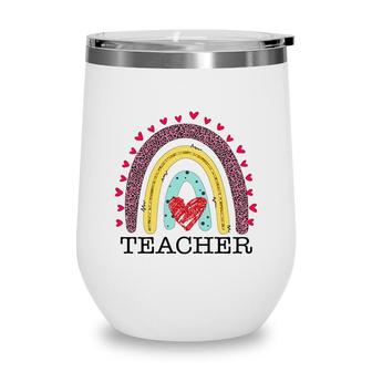 Teacher Black Graphic Heart Rainbow Cute Wine Tumbler - Seseable