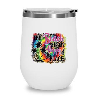 The Beach Is My Happy Place Retro Summer Beach Wine Tumbler - Seseable