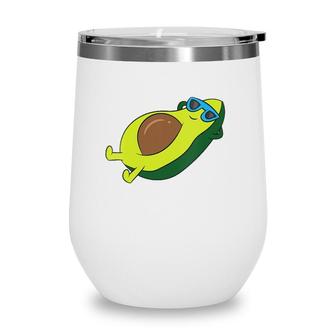 Womens Avocado With Sunglasses Vegetable Relaxing Avocado V-Neck Wine Tumbler | Mazezy