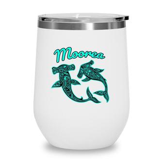 Womens Moorea Tribal Shark Graphic V-Neck Wine Tumbler | Mazezy