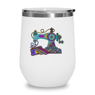 Womens Sewing S Quilting S Sewing Machine V-Neck Wine Tumbler | Mazezy