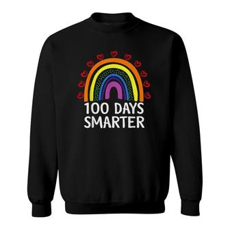 100Th Day Of School Teacher Student 100 Days Smarter Hearts Rainbow Sweatshirt - Seseable