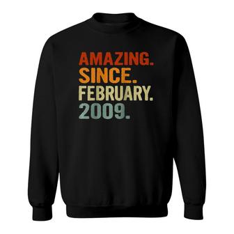 13 Years Old Retro Birthday Gift Amazing Since February 2009 Raglan Baseball Tee Sweatshirt - Seseable