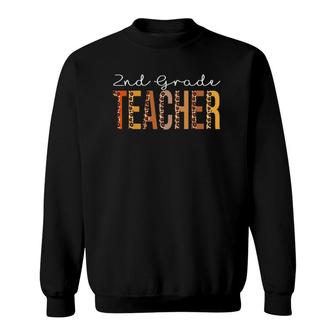 2Nd Grade Teacher Leopard Fall Autumn Lovers Thanksgiving Sweatshirt