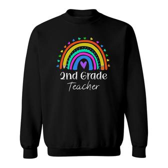2Nd Grade Teacher Rainbow Heart Second Grade Back To School Sweatshirt - Seseable