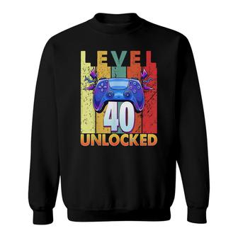 40Th Birthday Trending Vintage Level 40 Unlocked Video Gamer Sweatshirt - Seseable