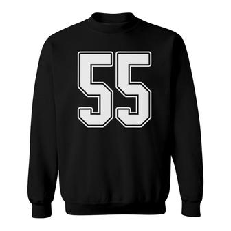 55 White Outline Number 55 Sports Fan Jersey Style Sweatshirt - Thegiftio UK