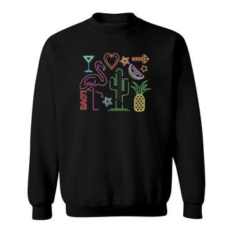 80S Flamingo Pineapple Cactus Wine Watermelon Sweatshirt | Mazezy