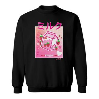 Aesthetic Otaku Japanese Strawberry Milk Carton Kawaii Pink Sweatshirt - Seseable