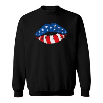 American Flag Lips - Independence Day 4Th Of July Party Sweatshirt - Seseable
