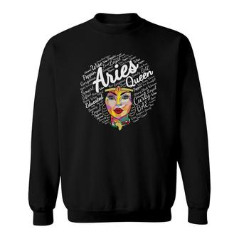Aries Queen Gift For Black Women Born In March April Aries Sweatshirt | Mazezy