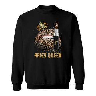 Aries Queen Leopard Lips Aries For Women Girl Kids Sweatshirt - Seseable
