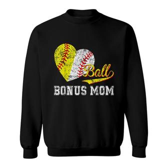 Baseball Softball Ball Heart Bonus Mom Mothers Day Sweatshirt - Seseable