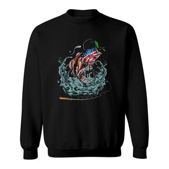 Bass Fishing Fish Angler Dad American Flag Fisherman Gift Sweatshirt - Seseable